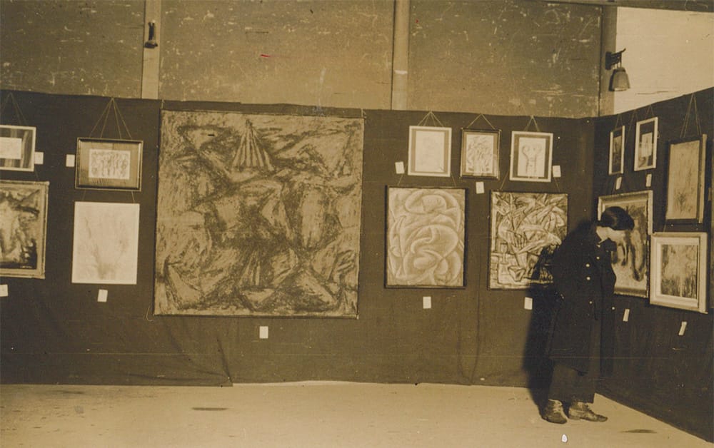 Installation view of Kusama’s first solo show at the First Community Centre, Matsumoto, 1952