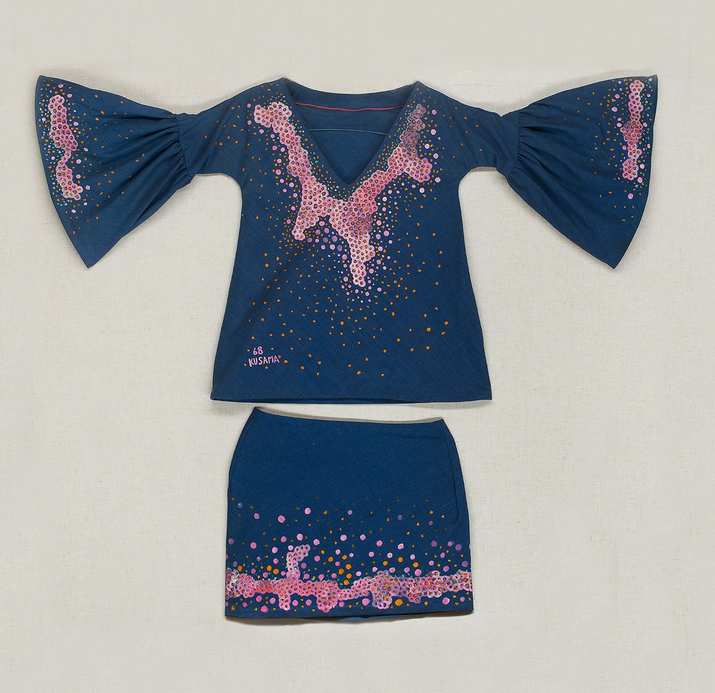 Untitled (two-piece dress), 1968, oil on fabric, blouse: 62 × 118 cm; skirt: 40 × 49 cm