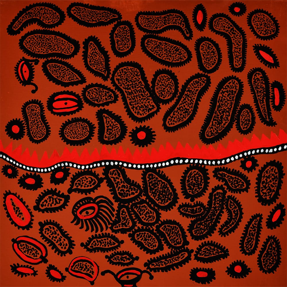 SHAPES FULL OF LOVE THAT HAVE ALWAYS SHONE IN MY HEART, 2019, from the series My Eternal Soul, 2009–ongoing, acrylic on canvas, 100 × 100 cm